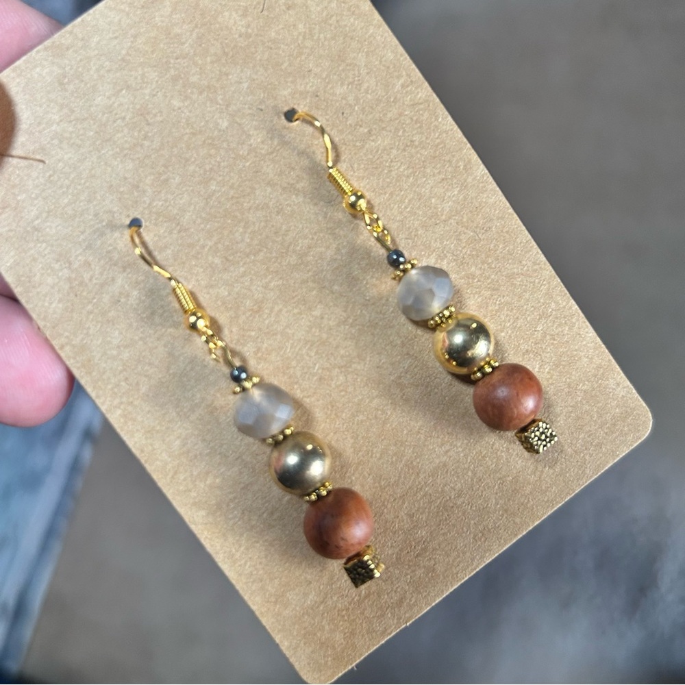 Handcrafted elegant salvaged vintage beads faceted hematite earrings
